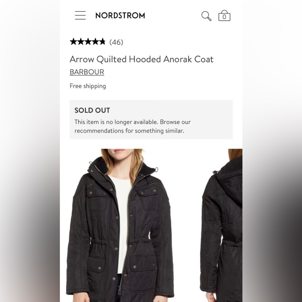 Women's Barbour Arrow Quilted Hooded Anorak Coat, Size 4 US / 8 UK - Black